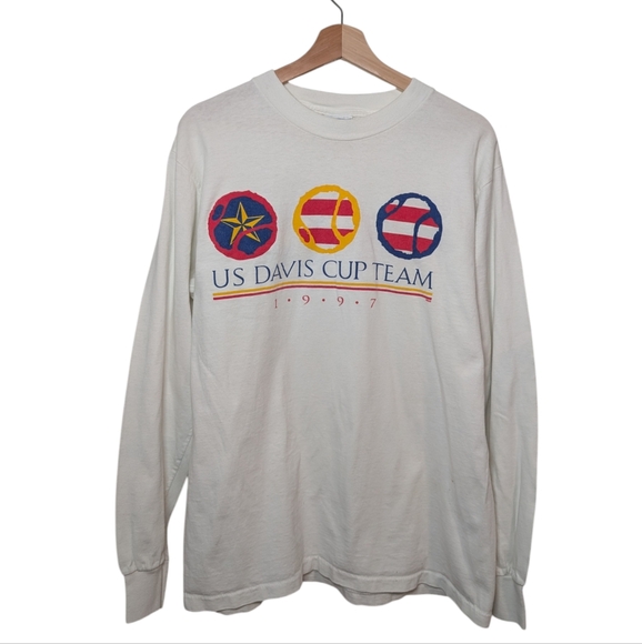 Vintage 90's Davis World final Sweden crew neck long sleeve White Cotton T shirt - Picture 1 of 8